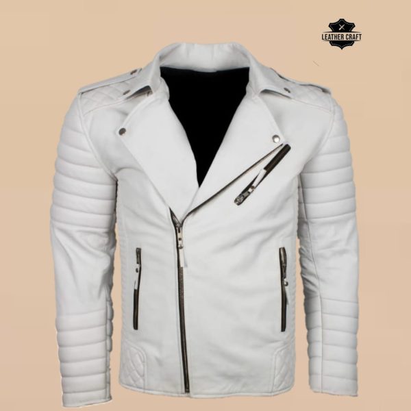 Biker White Quilted Leather Jacket