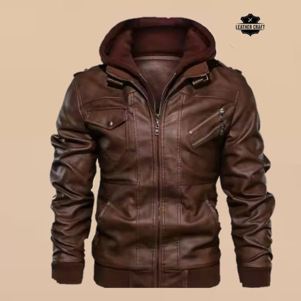 Winter Hooded Coat Leather Jacket